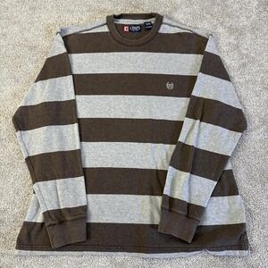 Champs Rugby Style Brown Grey Striped Long Sleeve Shirt Large Classic Casual